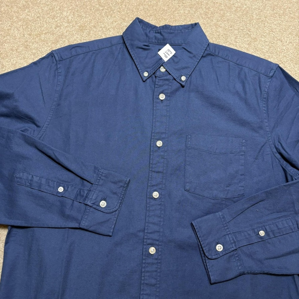 Gap Shirt NWT Mens Medium Blue Solid Stretch Oxford Button Down Long Sleeve